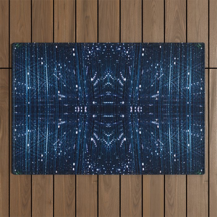 blue light curtain shimmering cyberpunk aesthetic abstract art print Outdoor Rug