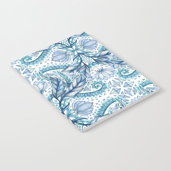 Lily, Leaf & Triangle Pattern – blues Notebook