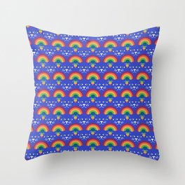 Blue Cat with Rainbow Scallop Pattern Throw Pillow