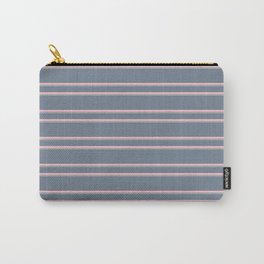 [ Thumbnail: Slate Gray, Pink, and Dark Grey Colored Lines Pattern Carry-All Pouch ]