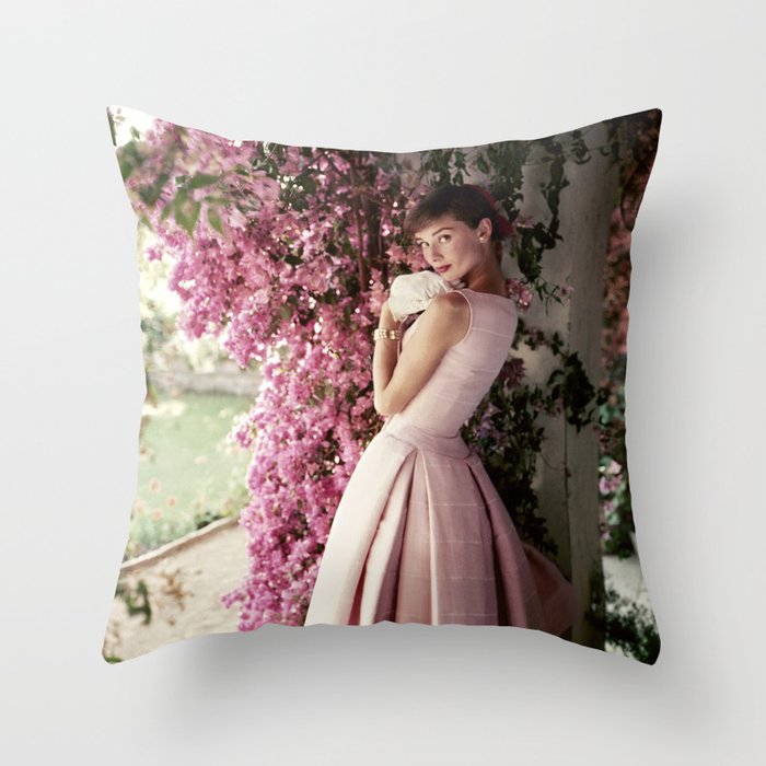 Audrey Hepburn Flowers Throw Pillow