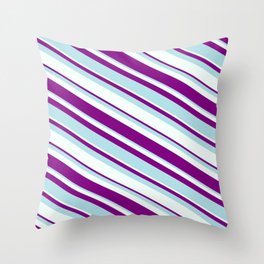 [ Thumbnail: Purple, Powder Blue, and Mint Cream Colored Lined/Striped Pattern Throw Pillow ]