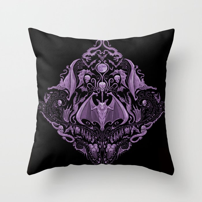 Bats and Beasts Tile (Purple) Throw Pillow