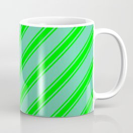 [ Thumbnail: Aquamarine & Lime Colored Stripes Pattern Coffee Mug ]