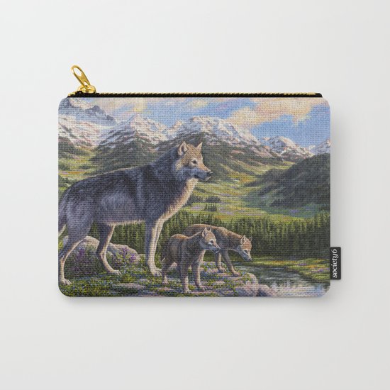 Mother Gray Wolf and Pups River Valley Carry-All Pouch