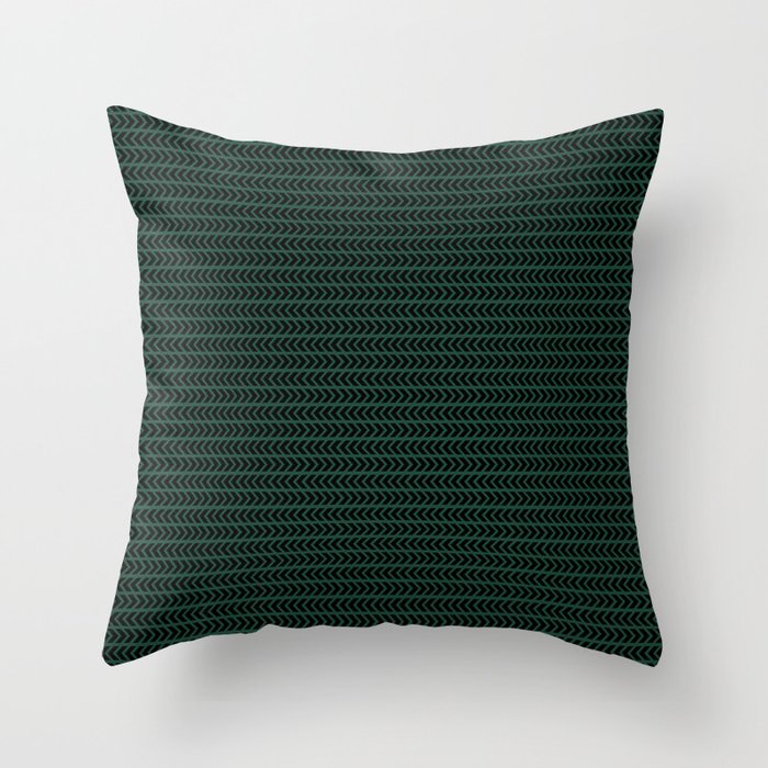 Black arrows pattern on pine green background Throw Pillow