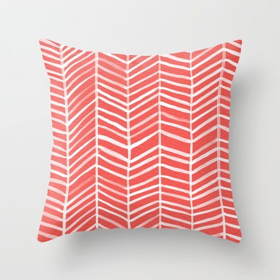 Coral Herringbone Throw Pillow
