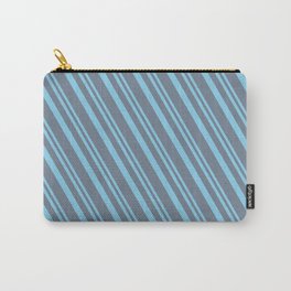[ Thumbnail: Sky Blue and Slate Gray Colored Stripes Pattern Carry-All Pouch ]