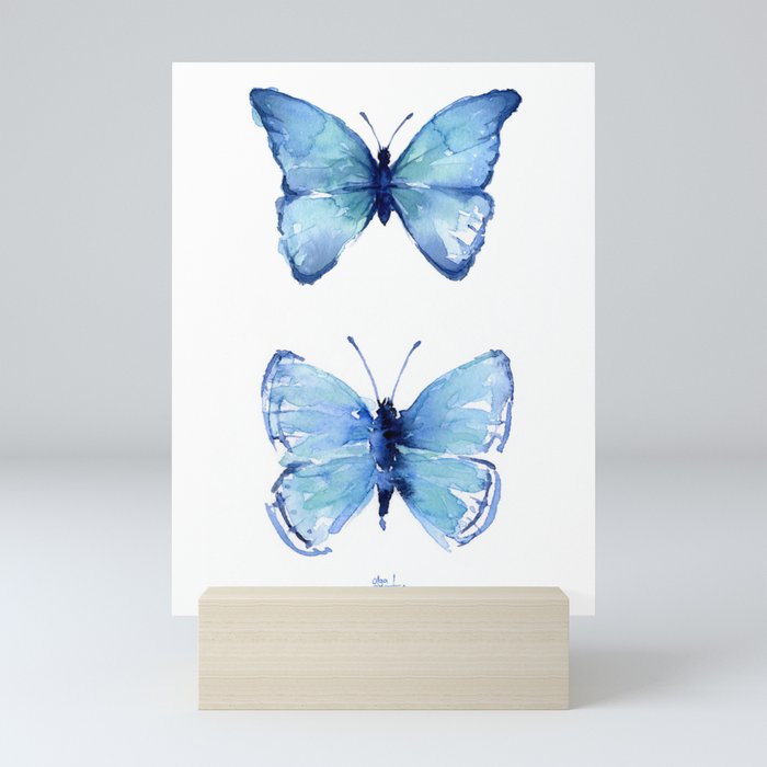 Two Blue Butterflies Watercolor Mini Art Print