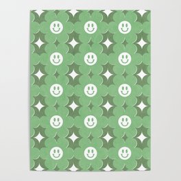 Retro happy smiley blooms pattern  # green tropical Poster