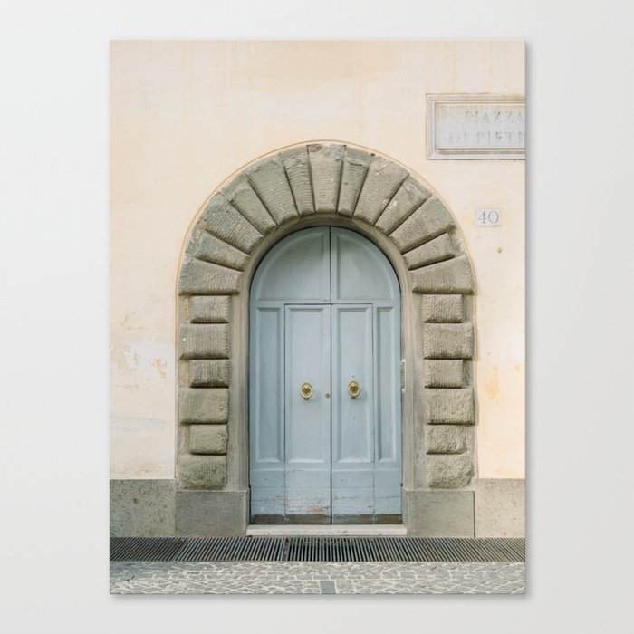 Blue Turquoise Door Italy, Rome with beige walls and street sign - Fine Art Photography Print Canvas Print