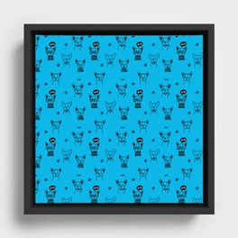 Turquoise and Black Hand Drawn Dog Puppy Pattern Framed Canvas