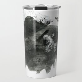 Abstract ink background. Marble style. Black paint stroke texture on white paper Grunge mud art. Macro image of pen juice. Dark Smear.   Travel Mug