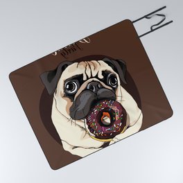 Adorable Beige Puppy Pug Chocolate Donut Picnic Blanket