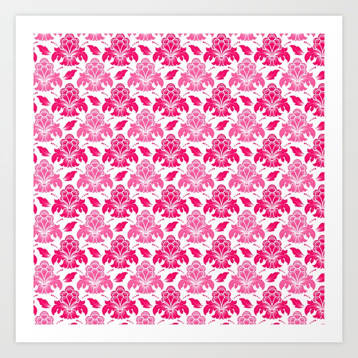 Preppy Room Decor - Pink Red Damask Pattern Design  Art Print