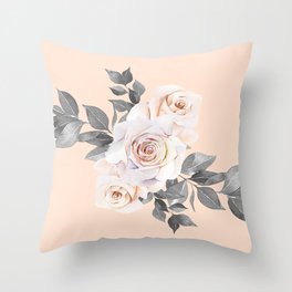 Pastel Color Skintone Roses Gray Dried Leaves Florals Throw Pillow