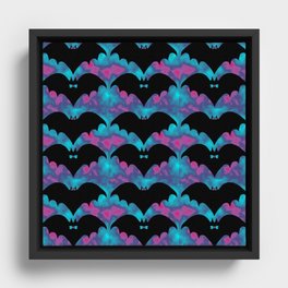 Bats And Bows Blue Pink Framed Canvas
