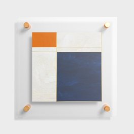 Orange, Blue And White With Golden Lines Abstract Painting Floating Acrylic Print