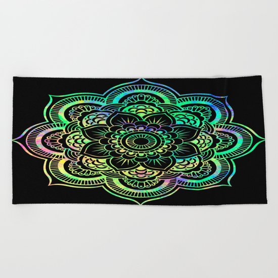 Black Light Mandala Beach Towel