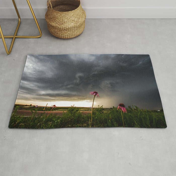 Stay Strong - Flowers Brace for Incoming Storm in Kansas Rug