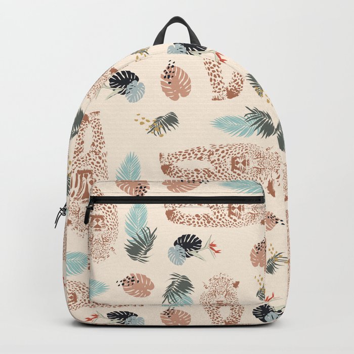 Leopard and Palm wild pattern print by Kristen Baker Backpack