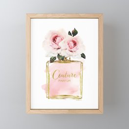 Watercolor, Perfume,Blush, Pink, Gold ,Fashion illustration, Roses, art, make up, Perfume bottle Framed Mini Art Print
