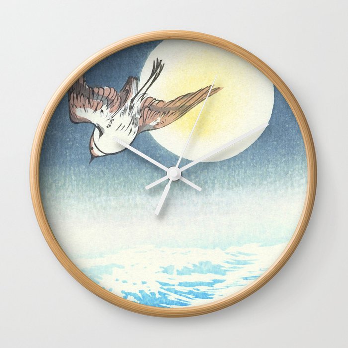 Sparrow, Stormy Sea and The Sun - Vintage Japanese Woodblock Print Art Wall Clock