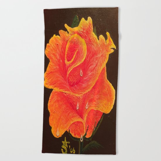 Orange Dream Rose in Acrylic Beach Towel