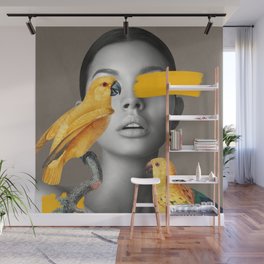 Girl with Parrots Wall Mural