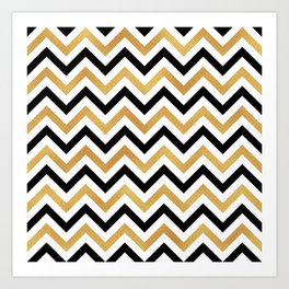 Gold And Black Zig Zag Wave Popular Collection Art Print