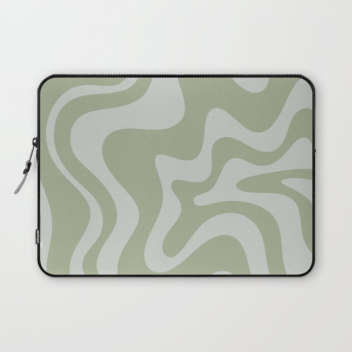 Liquid Swirl Retro Abstract Pattern in Sage Green and Light Sage Gray Laptop Sleeve