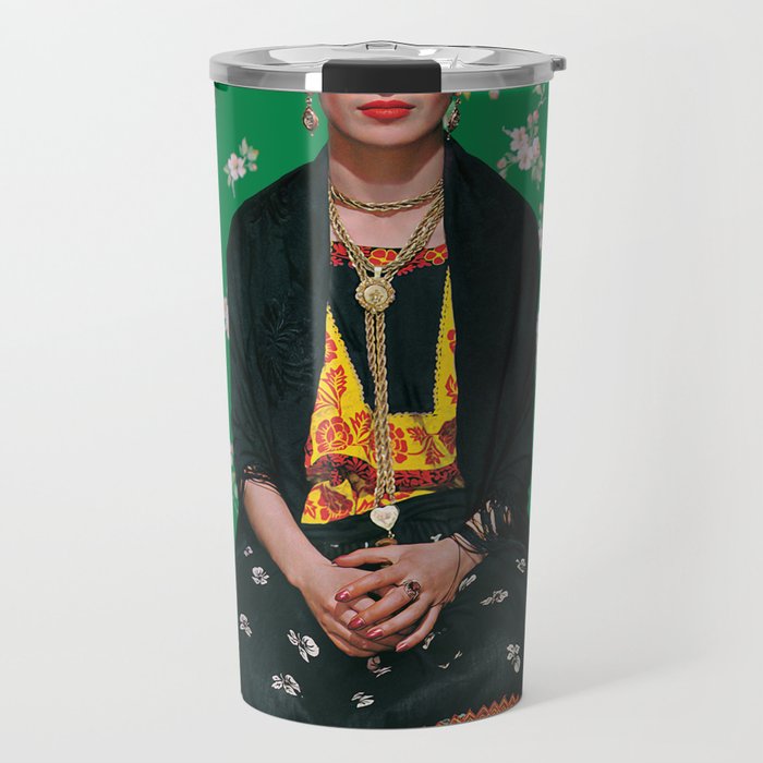 Frida Kahlo and Flowers Travel Mug
