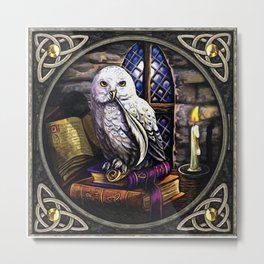 Owl Celtic Bookaholic  Metal Print | Cuteowl, Adorableowl, Sweetowl, Graphicdesign, Loveowls, Nightowl, Owlonabranch, Kawaiiowl, Owlmandala, Birthdayowl 