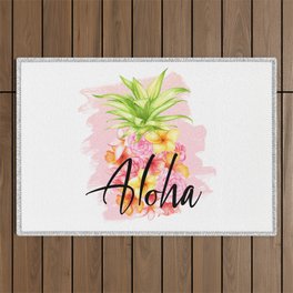 Aloha Floral Pineapple Pretty Pink Hawaii Outdoor Rug
