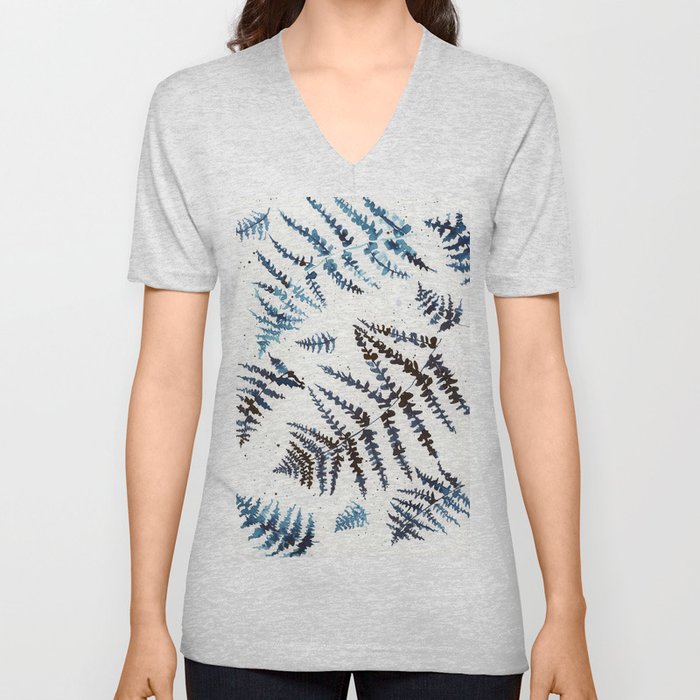 Ferns in Prussian Blue & Turquoise V Neck T Shirt