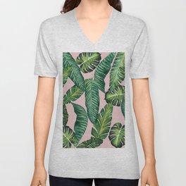 Jungle Leaves, Banana, Monstera II Pink #society6 V Neck T Shirt