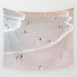 Aerial Pastel Beach - People - Pink Sand - Ocean - Sea Travel photography Wall Tapestry