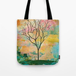 Pastel Abstract Landscape with Tree and Heart Tote Bag