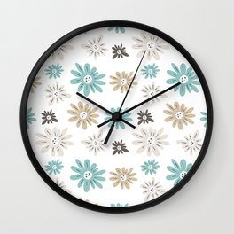 Aquaverde Floral Pattern Brown Soft Blue Green on White Wall Clock