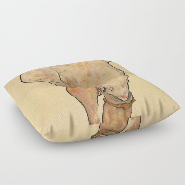 Egon Schiele "Female Nude Pulling up Stockings, Back View" Floor Pillow