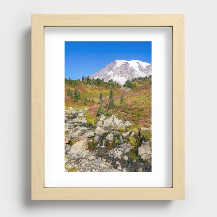 Fall and Waterfalls at Mount Rainier Recessed Framed Print