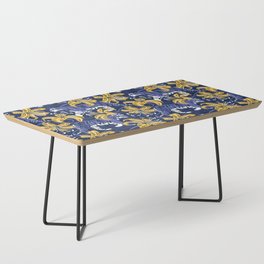 Tigers in a tiger lily garden // textured navy blue background very peri wild animals goldenrod yellow flowers Coffee Table