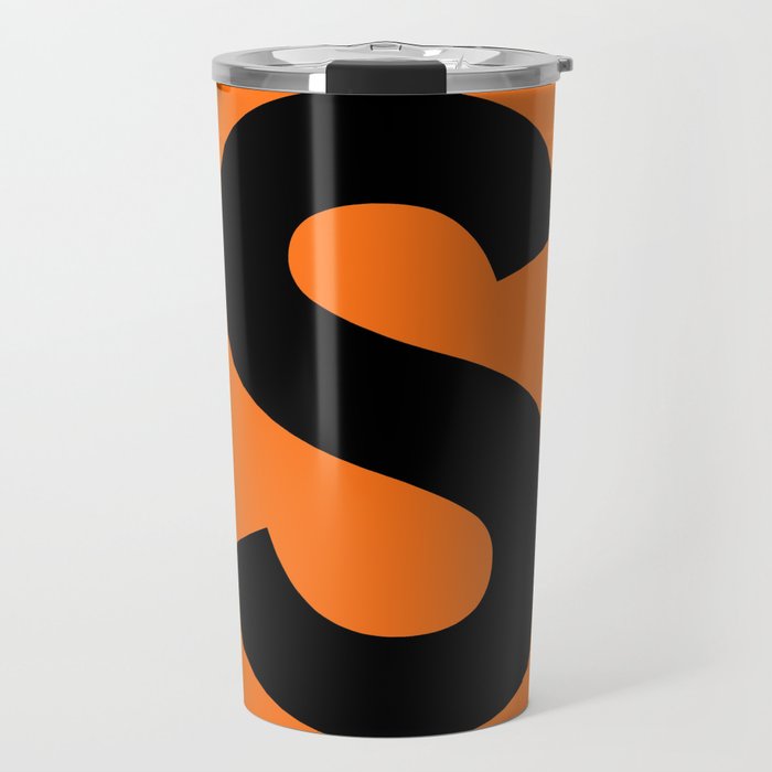 Letter S (Black & Orange) Travel Mug