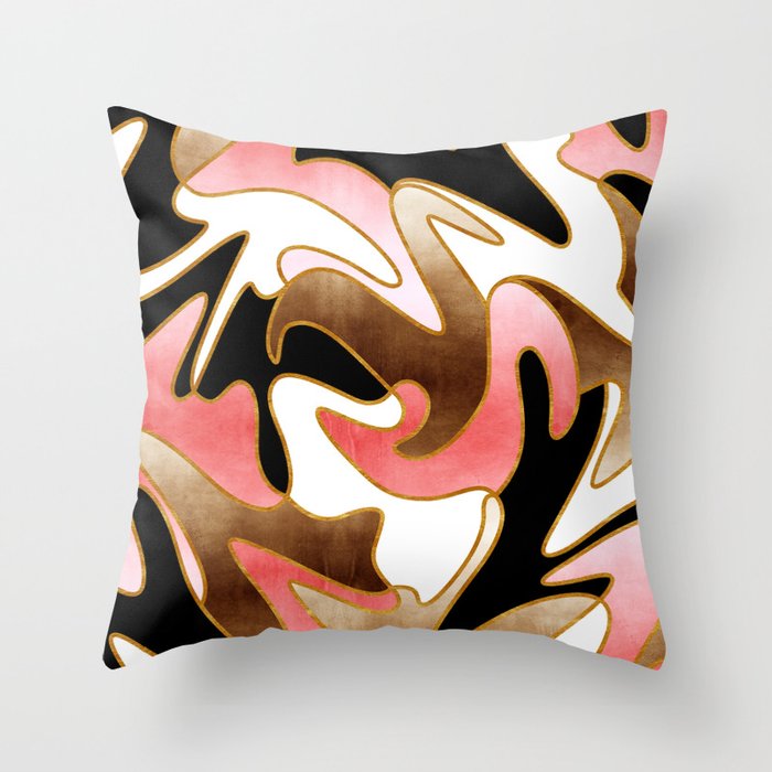 MCM Abstract Watercolor Waves // Gold, Blush Pink, Brown, Black, White Throw Pillow