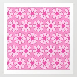 Cheerful Retro Daisy Floral Pattern in Preppy Pink Art Print | Y2K, Preppy, Kierkegaard Design, Bright Pink, Digital, Pattern, Pop Art, Preppy Pink, Flower, Retro 