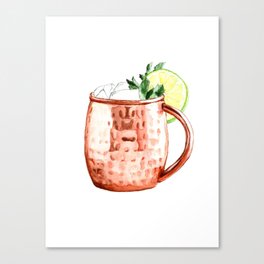 Cocktails. Moscow Mule. Watercolor Painting. Canvas Print