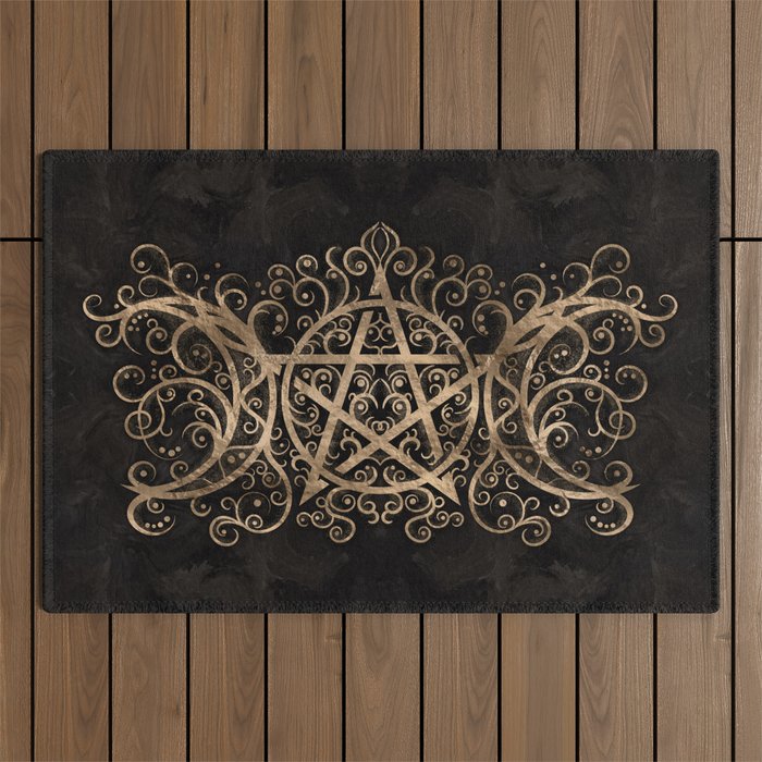 Triple Moon - Triple Goddess Pentagram Ornament Outdoor Rug