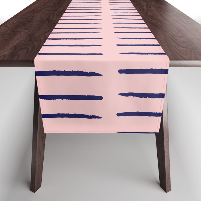 Line Dashes (navy on pale pink) Table Runner
