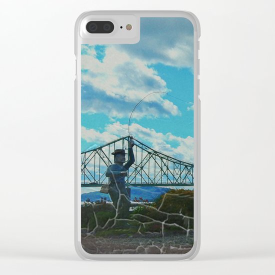 Aged Angler and Fish at the Campelton Bridge Clear iPhone Case