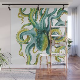 Octopus Tentacles Green Watercolor Art Wall Mural